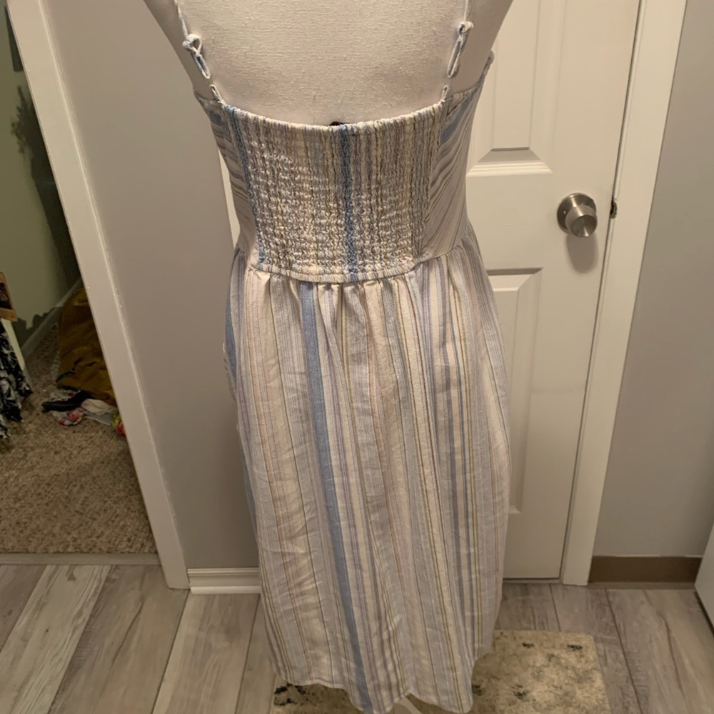 City Studio Striped Button-Front Sundress in Cream and Light Blue - Picture 3 of 5